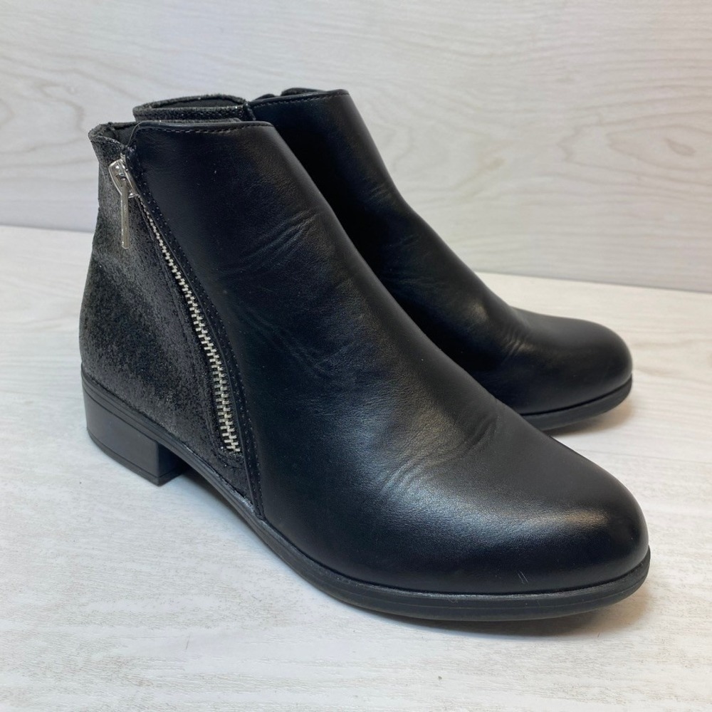 Kelly & Katie Girls 4M Ankle Boots Ramona Black Glitter Synthetic Side Zip Heel